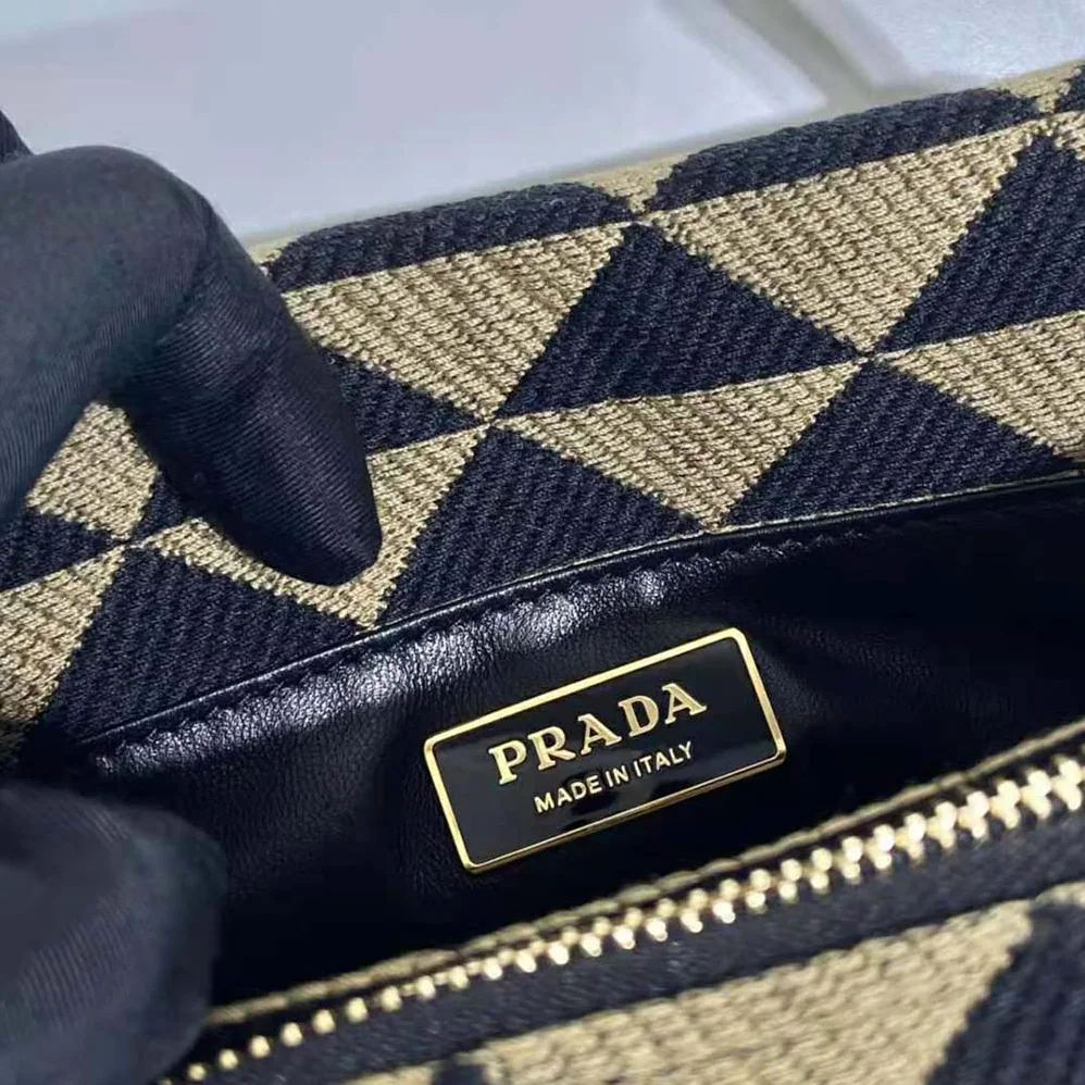 Prada Small Embroidered Fabric Bag for Women in Brown Prada Small Embroidered Fabric Bag for Women in Brown