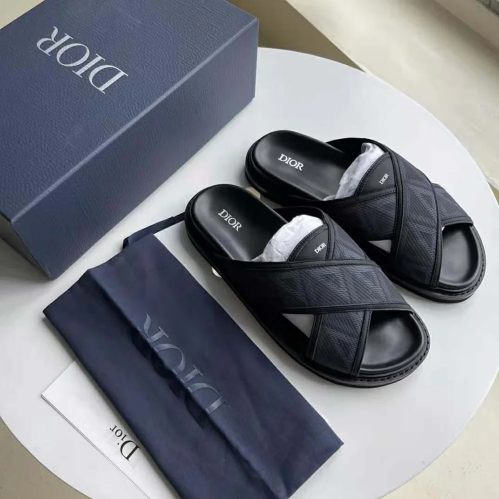 Dior Aqua Sandal Black CD Diamond Canvas for Men Dior Aqua Sandal Black CD Diamond Canvas for Men