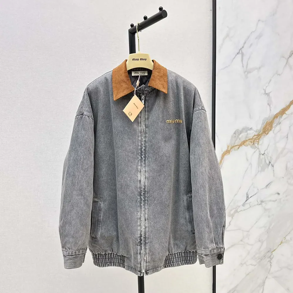 Miu Miu Chambray Jacket with Velvet Collar for Women Miu Miu Chambray Jacket with Velvet Collar for Women