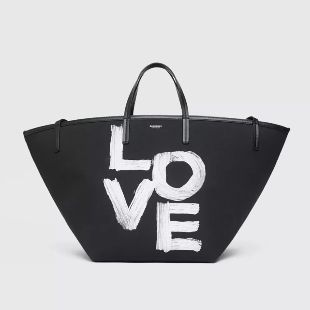 Burberry Medium Love Print Cotton Beach Tote for Women in Black