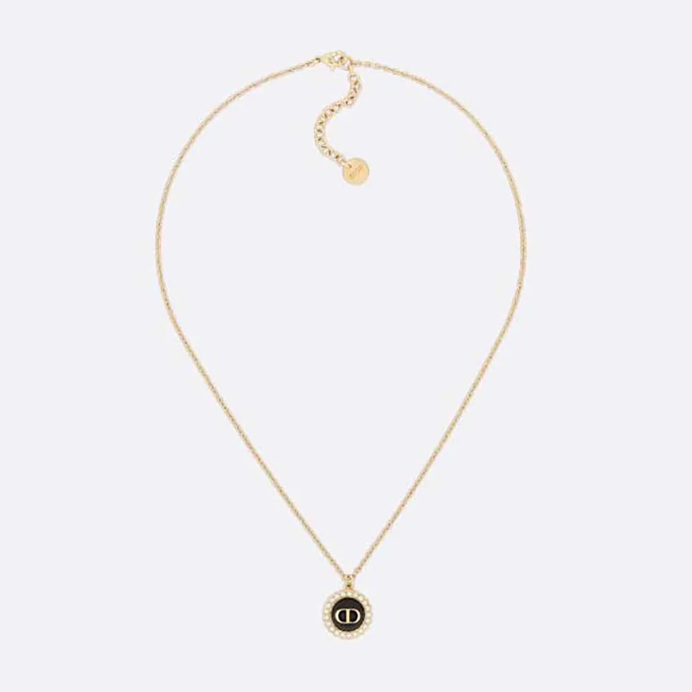 Dior Petit CD Necklace Gold-Finish Metal with White Resin Pearls and Latte Glass for Women Dior Petit CD Necklace Gold-Finish Metal with White Resin Pearls and Latte Glass for Women