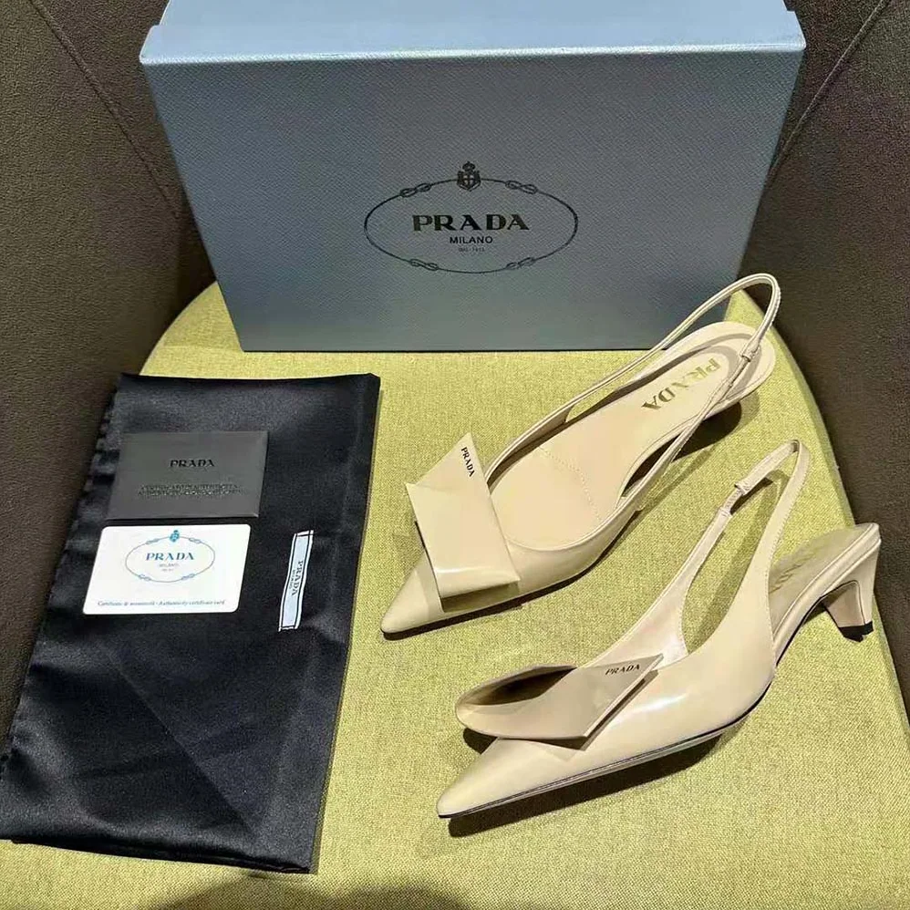 Prada Brushed Leather Slingback Pumps for Women in Pink