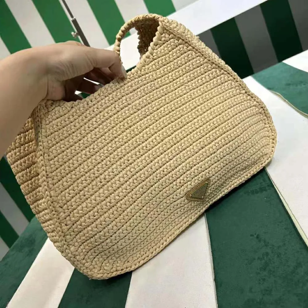 Prada Crochet Tote Bag with Embroidered Lettering Logo for Women in Natural Prada Crochet Tote Bag with Embroidered Lettering Logo for Women in Natural
