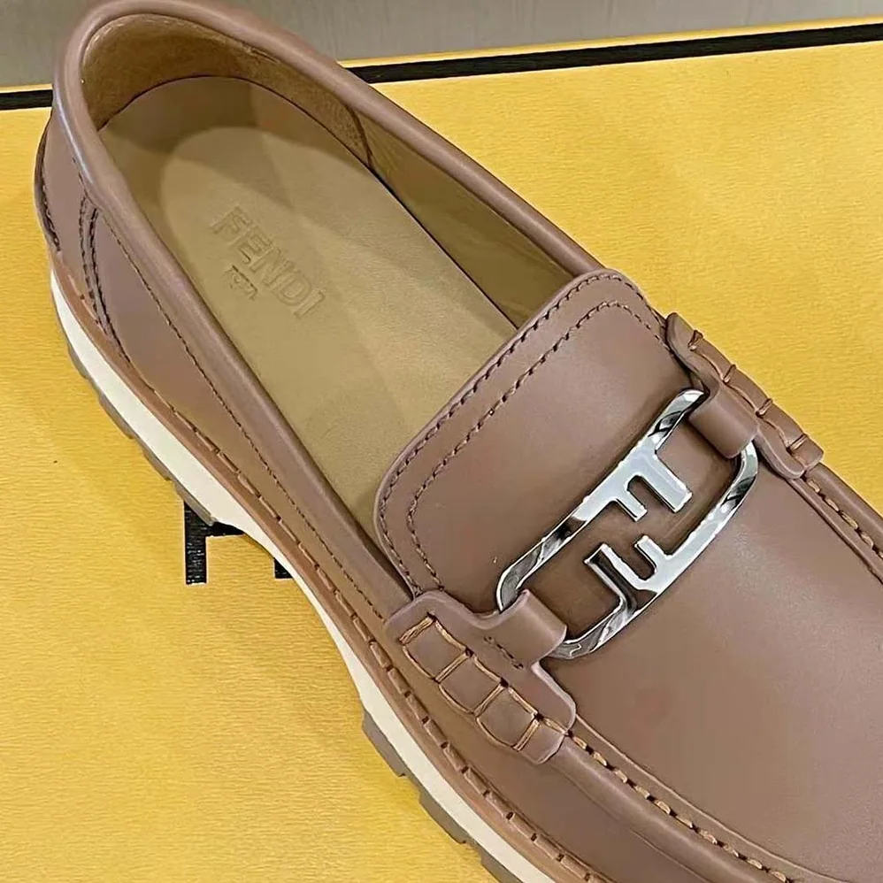 Fendi O'Lock Loafers Brown Leather for Men