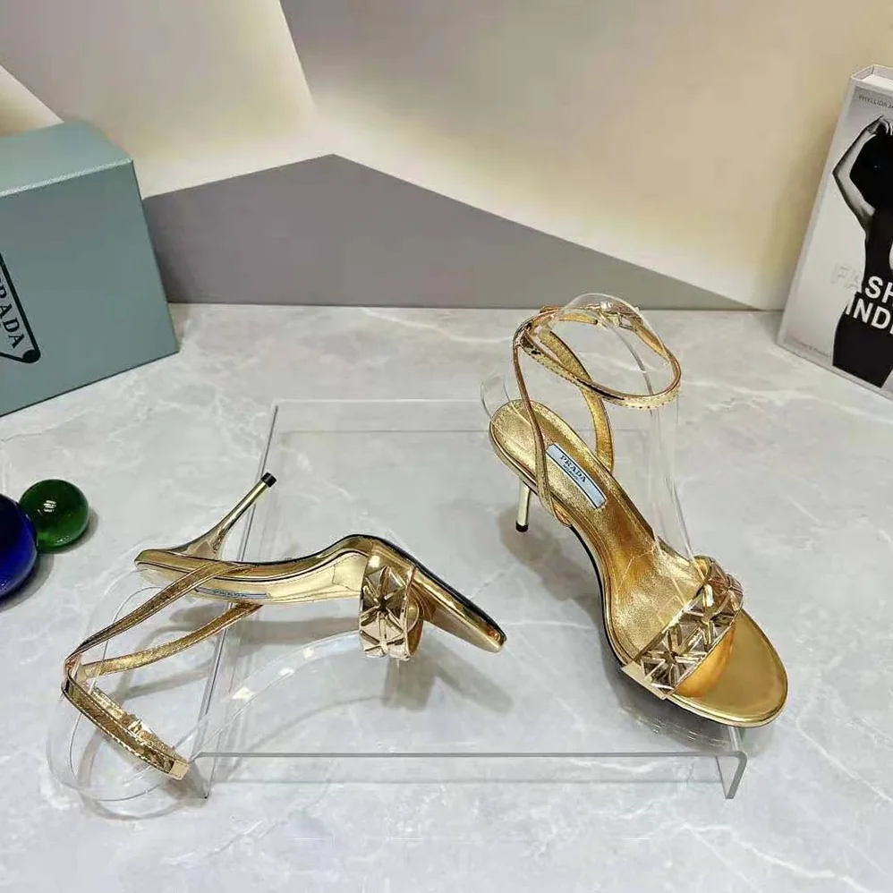 Prada Studded Metallic Leather High for Women in Heeled Sandals Prada Studded Metallic Leather High for Women in Heeled Sandals