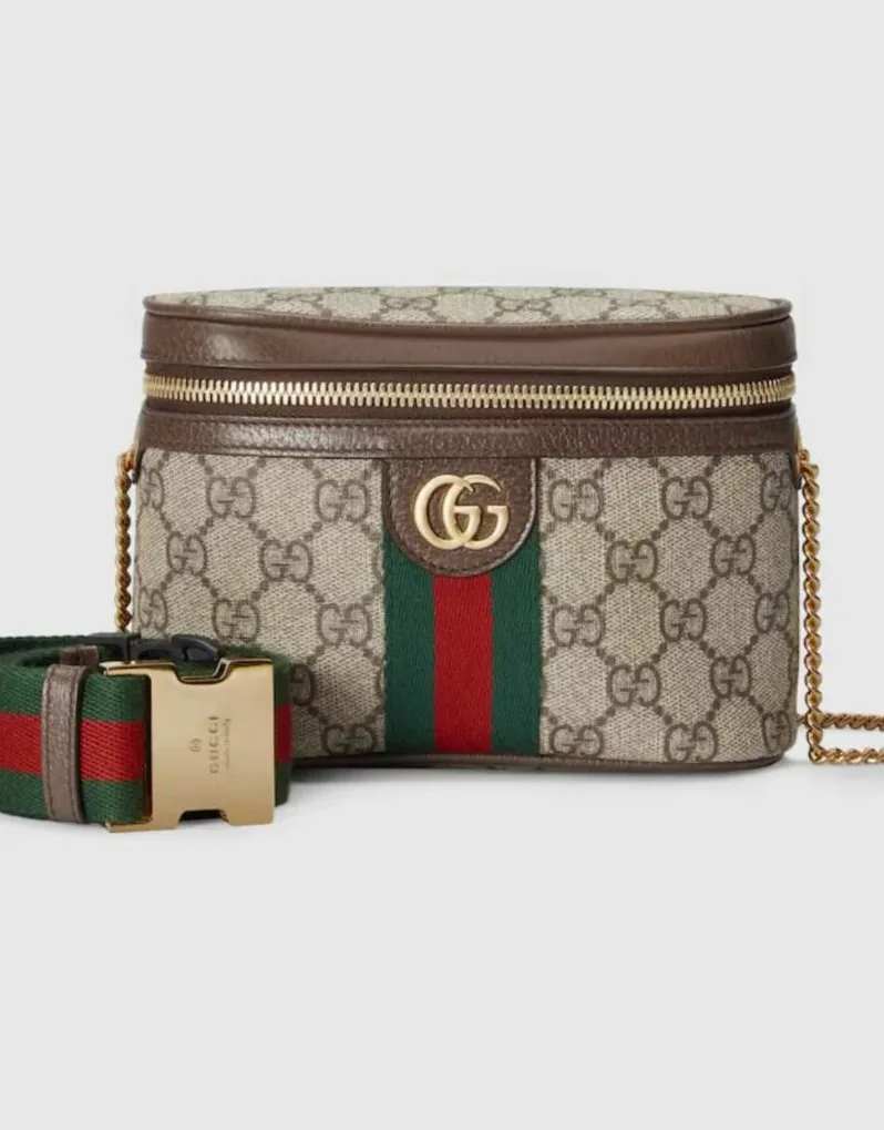 Gucci Ophidia Belt Bag With Web Beige/Ebony Soft GG Supreme Canvas /