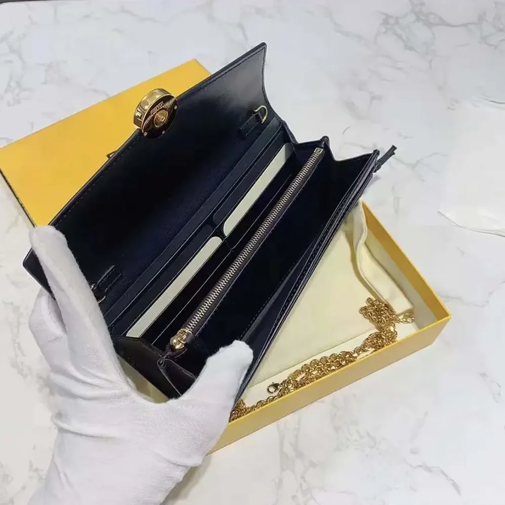 Fendi FF With Chain Brown Leather Wallet for Women