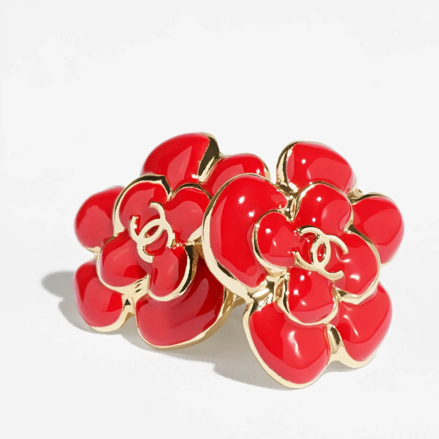 Chanel Stud Earrings Red Gold Hardware