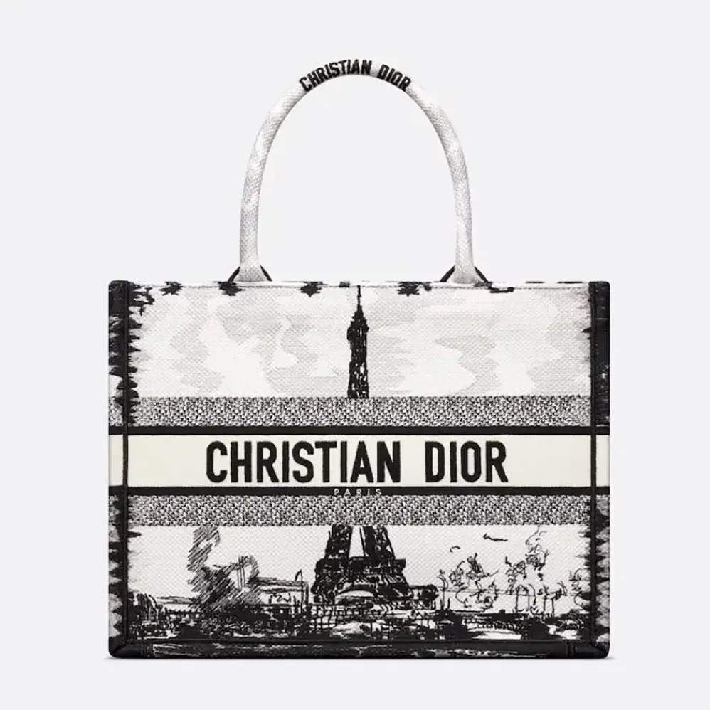 Dior Medium Dior Book Tote White and Black Paris Embroidery for Women