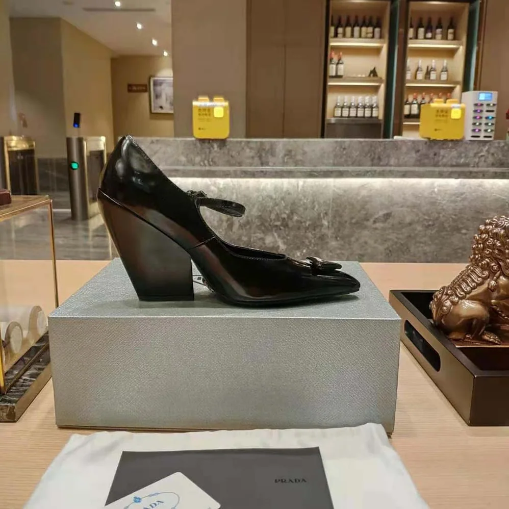 Prada Brushed Leather Pumps in 95 mm Leather-Covered Heel for Women in Black