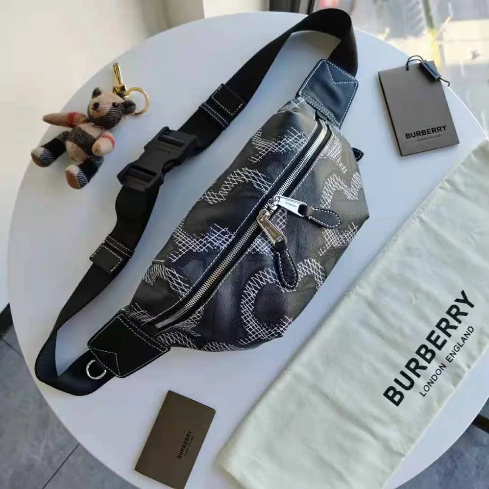 Burberry Monogram Print E-canvas Sonny Bum Bag for Women in Black Burberry Monogram Print E-canvas Sonny Bum Bag for Women in Black