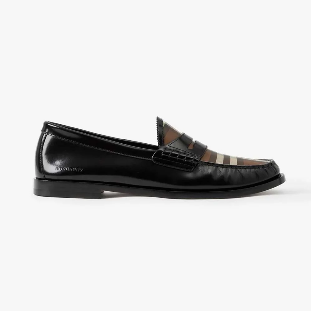 Burberry Check Panel Leather Loafers for Men in Black Burberry Check Panel Leather Loafers for Men in Black