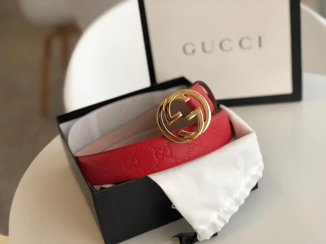 Gucci Belt Red/Cream GG, for Women