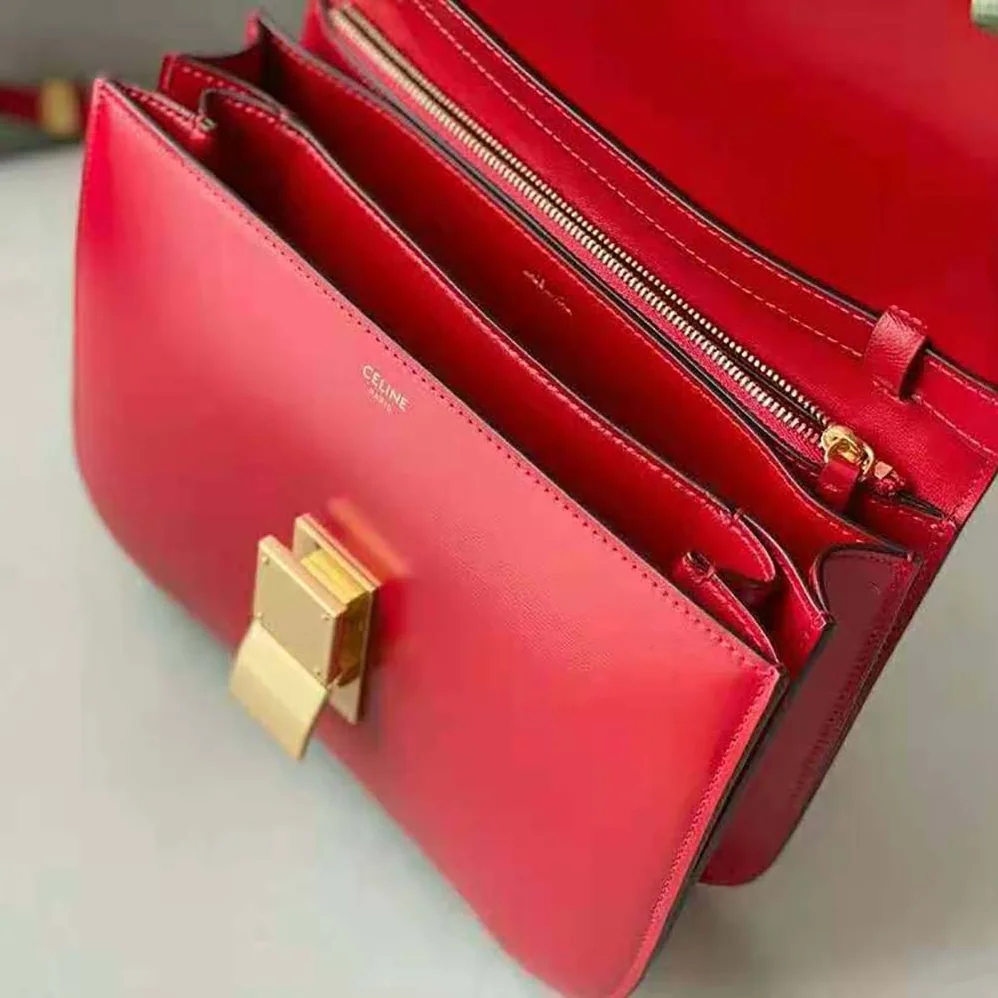 Celine Medium Classic Bag in Box Calfskin for Women in Red Celine Medium Classic Bag in Box Calfskin for Women in Red