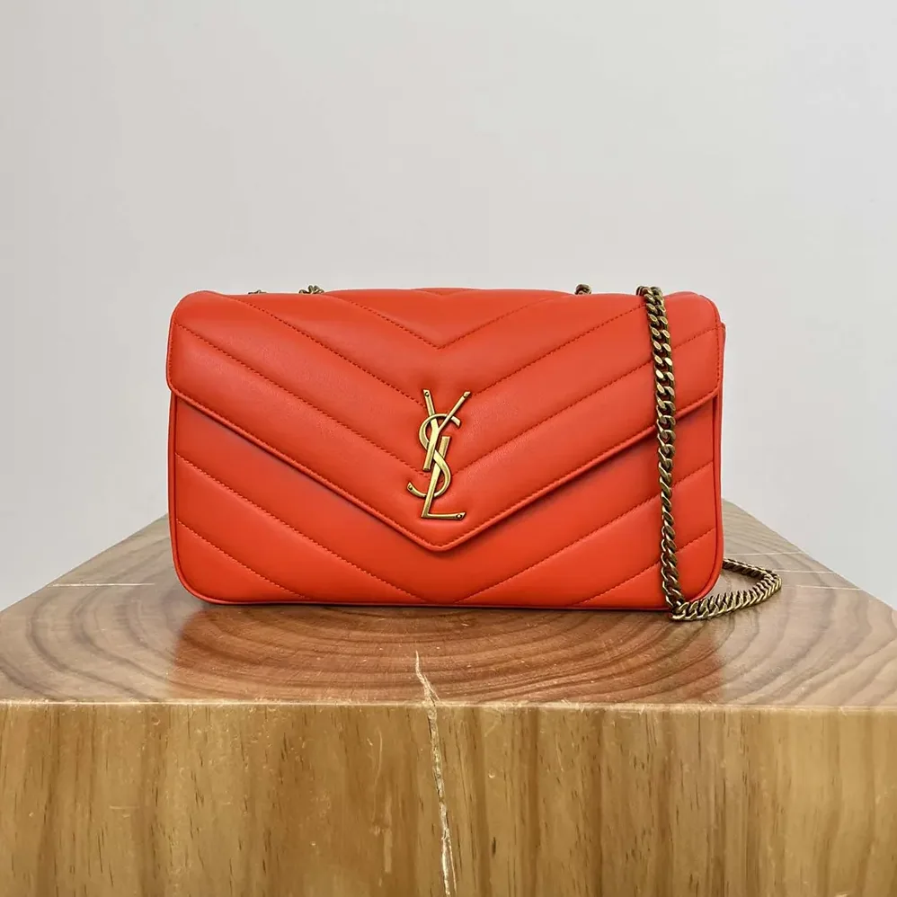 Saint Laurent YSL Loulou Medium in Matelasse Lambskin for Women in Orange Saint Laurent YSL Loulou Medium in Matelasse Lambskin for Women in Orange