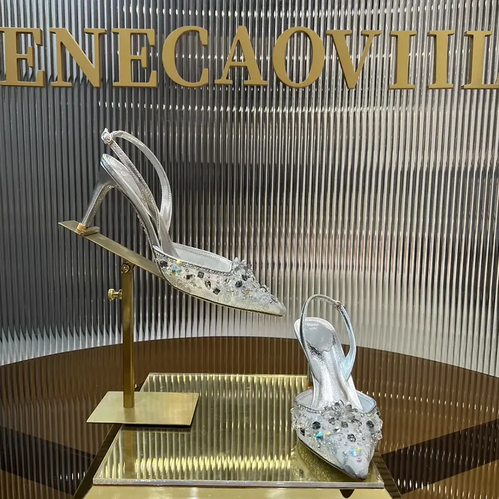 Rene Caovilla Silver Slingbacks Cinderella 75 for Women Rene Caovilla Silver Slingbacks Cinderella 75 for Women