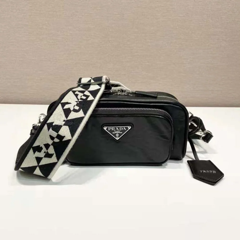 Prada Nappa Antique Leather Multi-Pocket Shoulder Bag for Women in Black