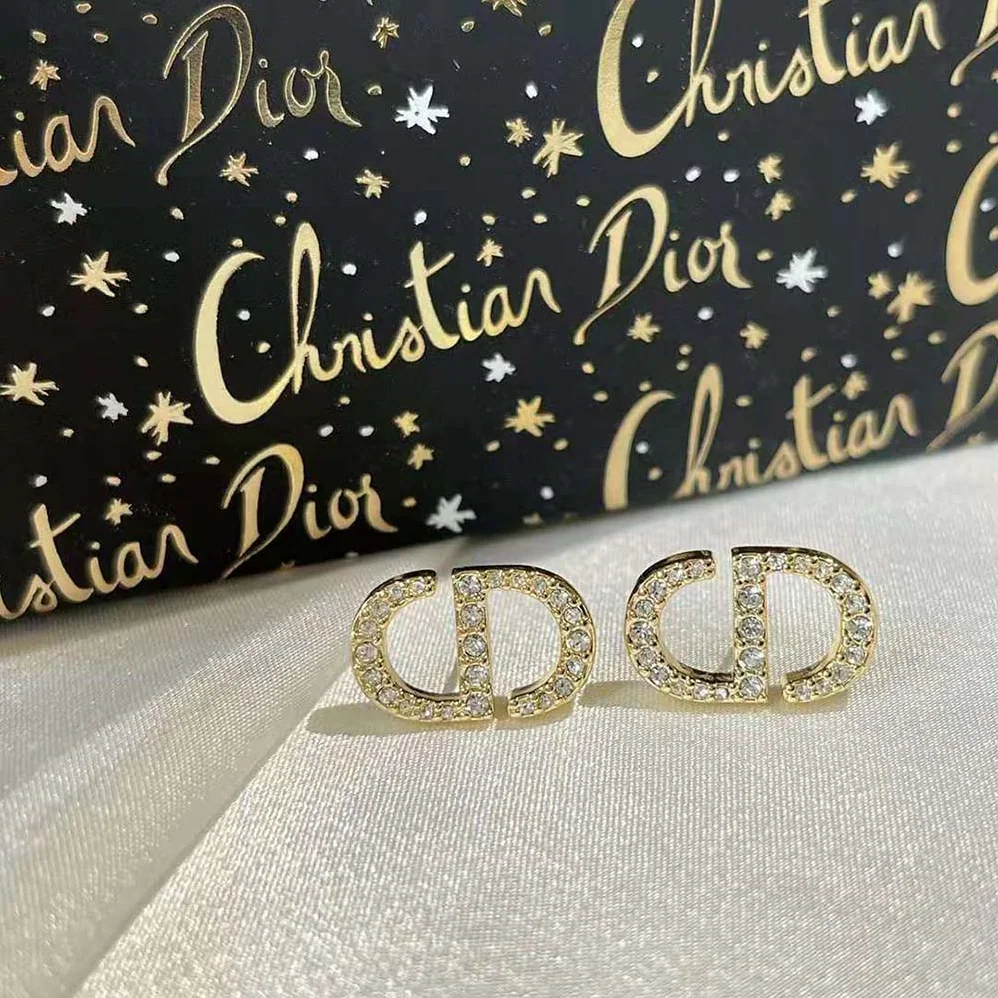 Dior Petit CD Earrings Gold-Finish Metal with White Resin Pearls and White Crystals for Women Dior Petit CD Earrings Gold-Finish Metal with White Resin Pearls and White Crystals for Women