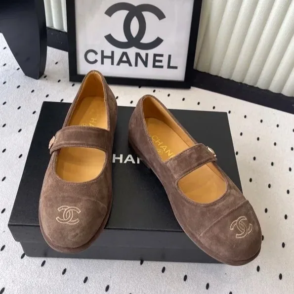 Chanel Mary Jane Flats Brown Suede