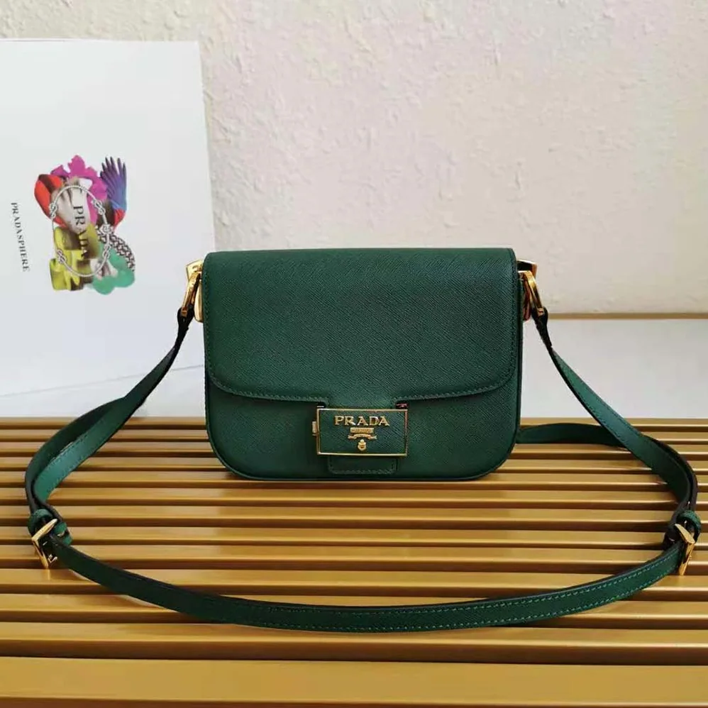 Prada Saffiano Leather Prada Embleme Bag for Women in Green