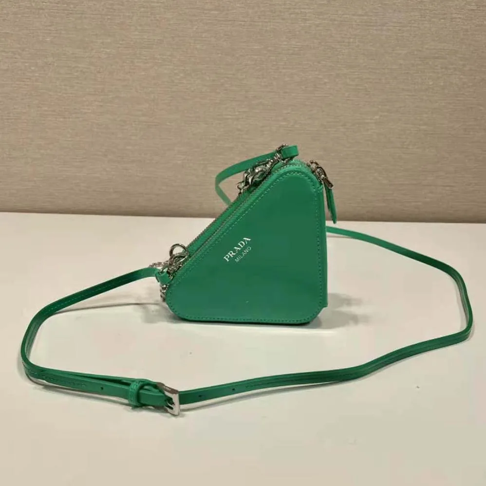Prada Embellished Satin and Leather Mini-Pouch for Women in Green