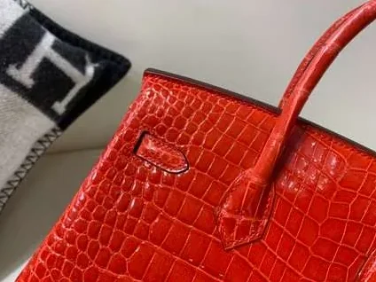 Hermes Braise Crocodile Birkin Top Handle Bag in Red Gold Hardware