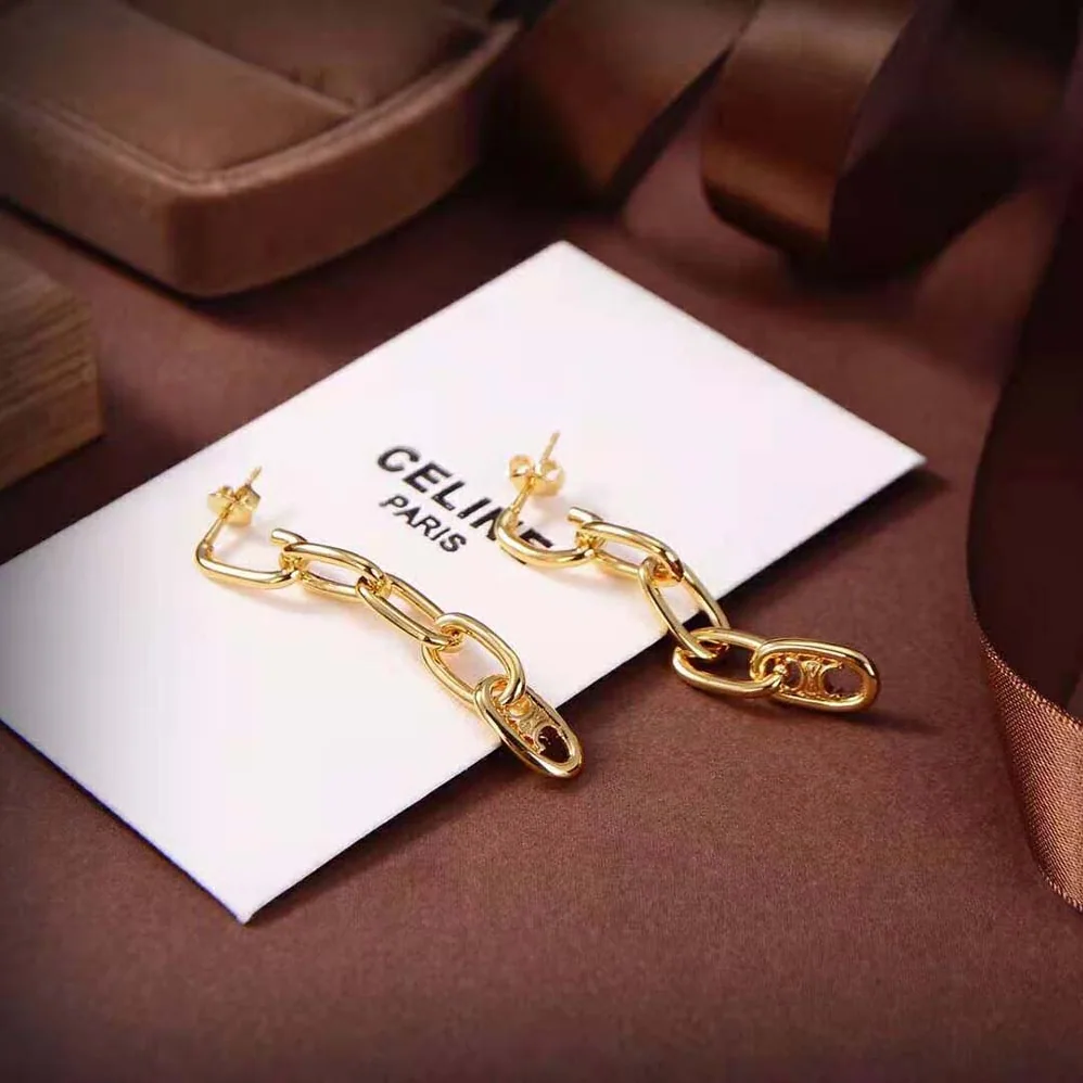 Celine Maillon Triomphe Link Earrings in Brass with Gold Finish for Women