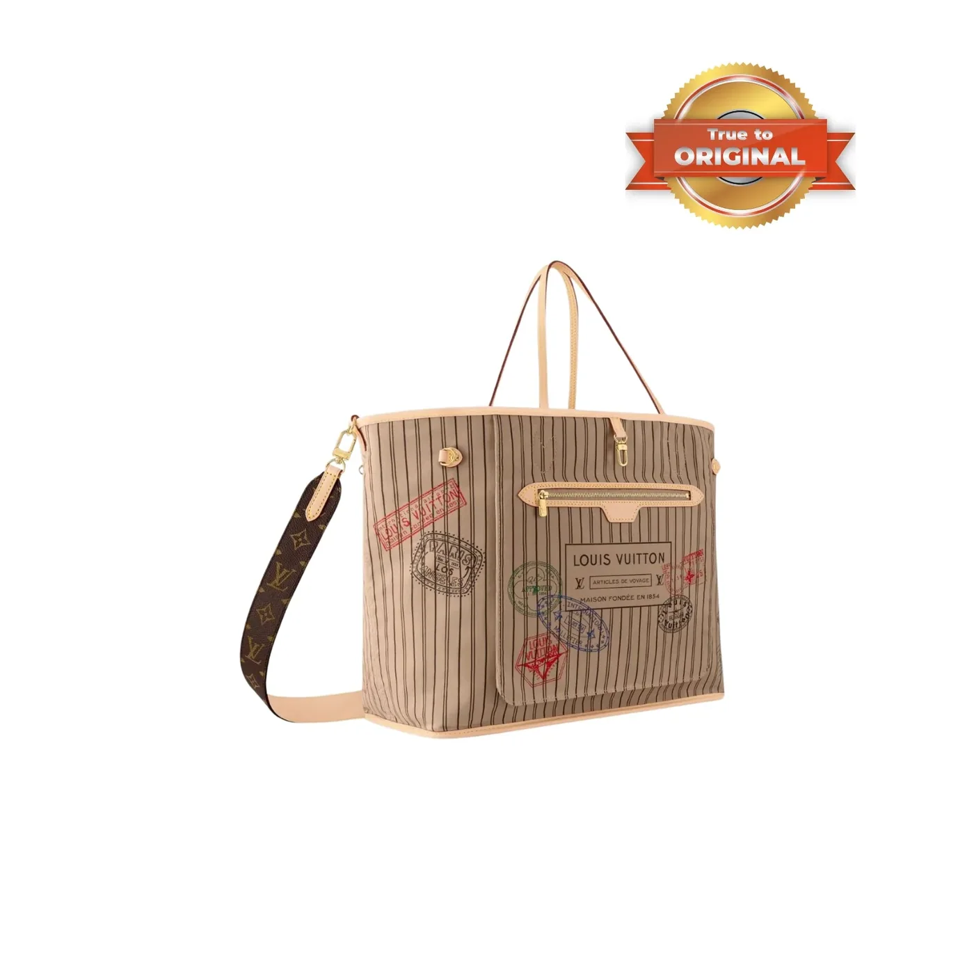 Louis Vuitton Neverfull Bandouliere Inside Out GM Tote Bag Beige Gold Hardware Louis Vuitton Neverfull Bandouliere Inside Out GM Tote Bag Beige Gold Hardware