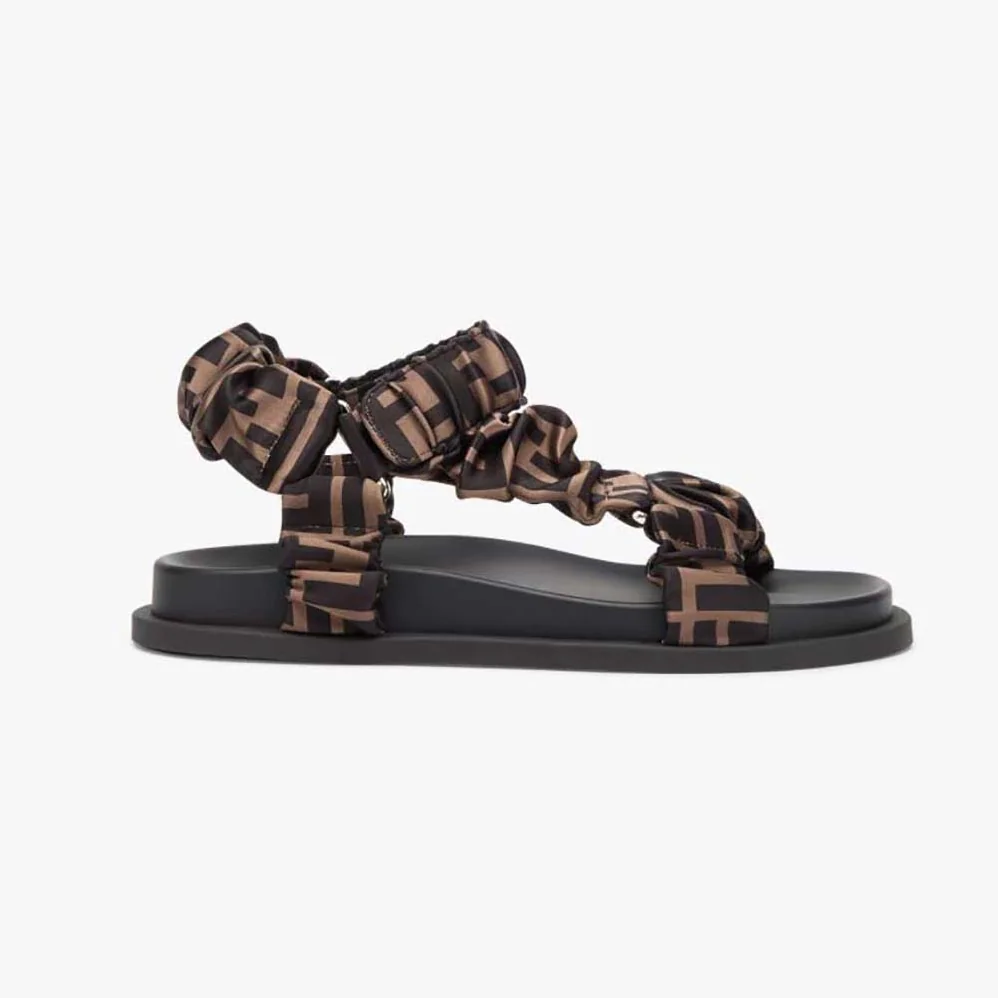 Fendi Fendi Feel Brown Satin Sandals for Women
