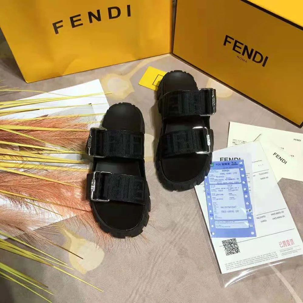 Fendi Sandals Black Fabric Sandals for Women