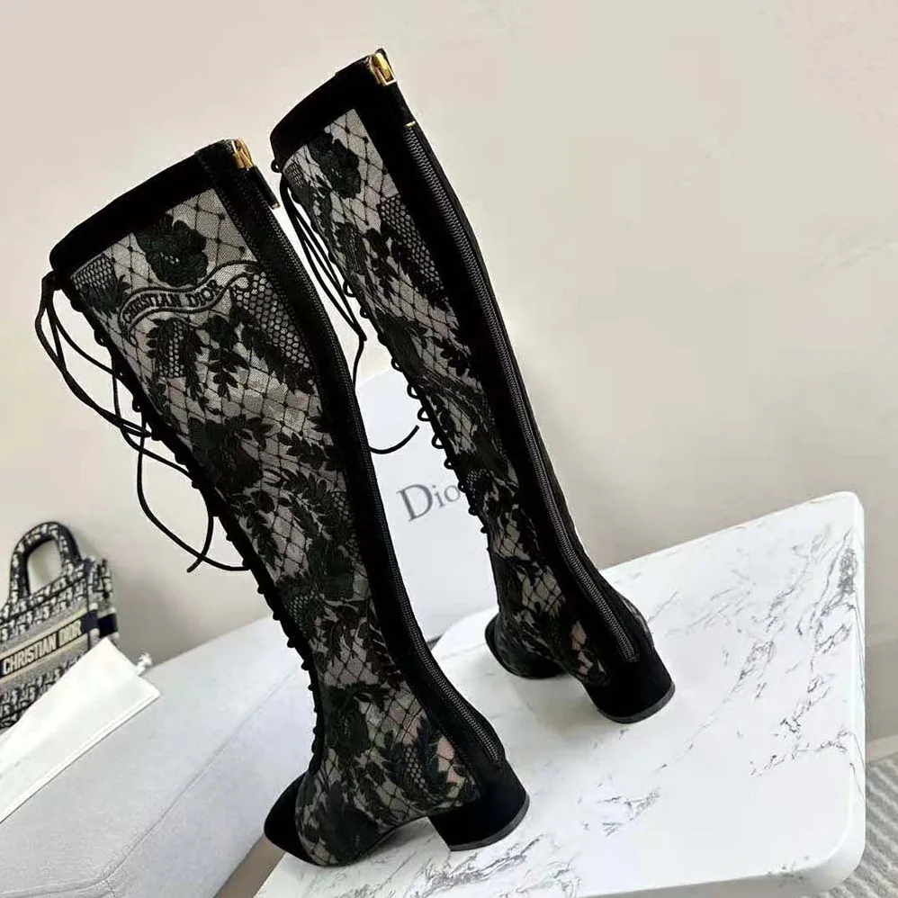 Dior Naughtily-d Ankle Boot Black Transparent Mesh and Suede Embroidered with Dior Roses Motif for Women Dior Naughtily-d Ankle Boot Black Transparent Mesh and Suede Embroidered with Dior Roses Motif for Women