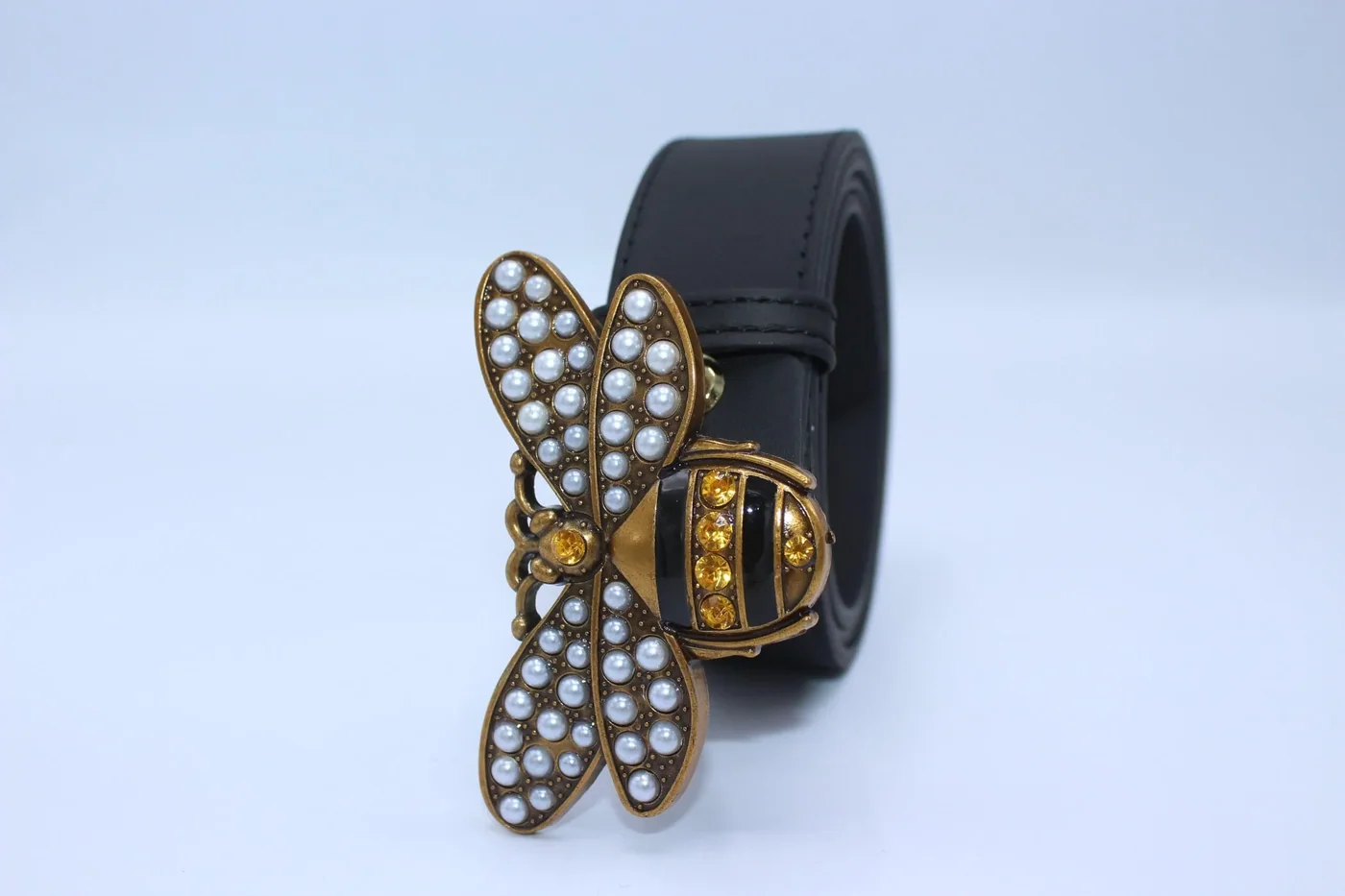 Perfect Bee Figured Black Leather Belt