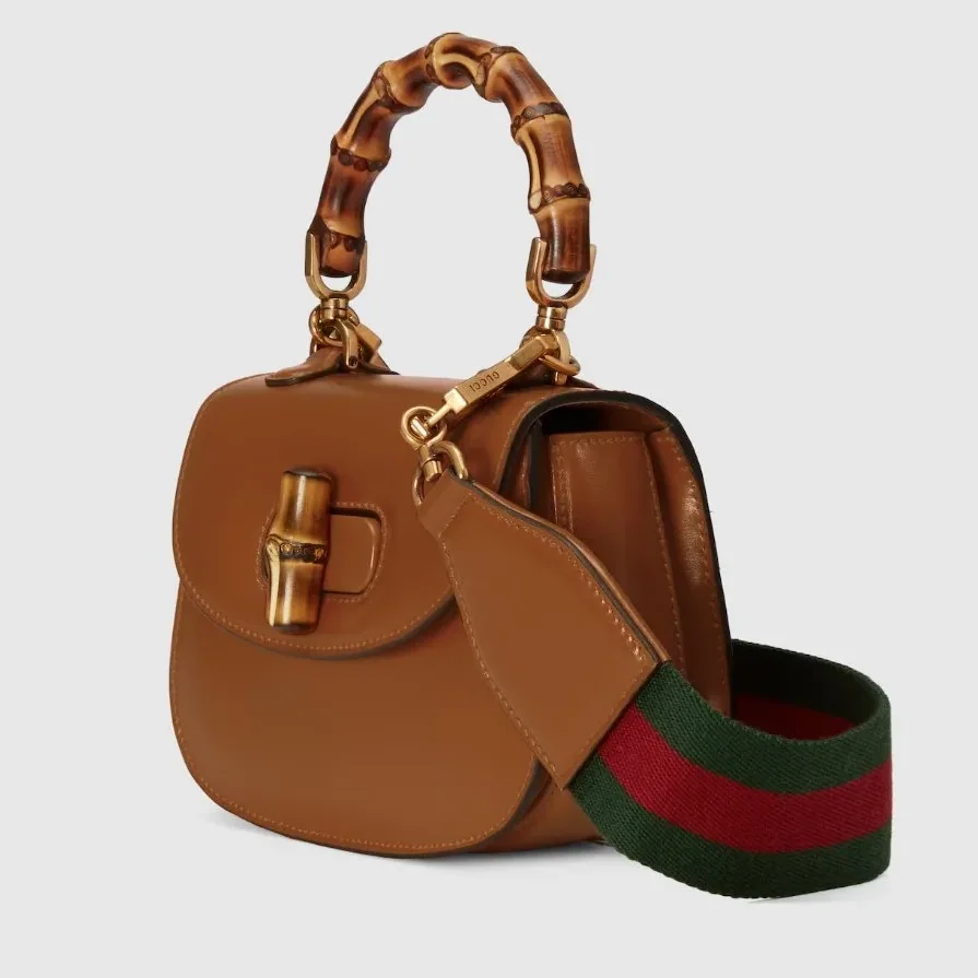 Gucci Bamboo 1947 Mini Top Handle Bag in Brown Gold Hardware