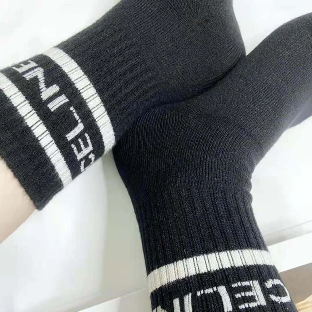 Celine Socks in Striped Cotton for Women in Black