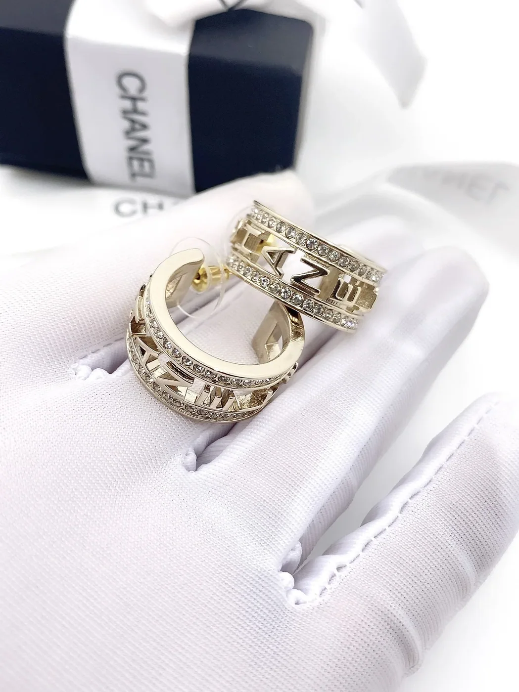Chanel Engraving The Letter C-H-A-N-E in L Earrings Gold Tone