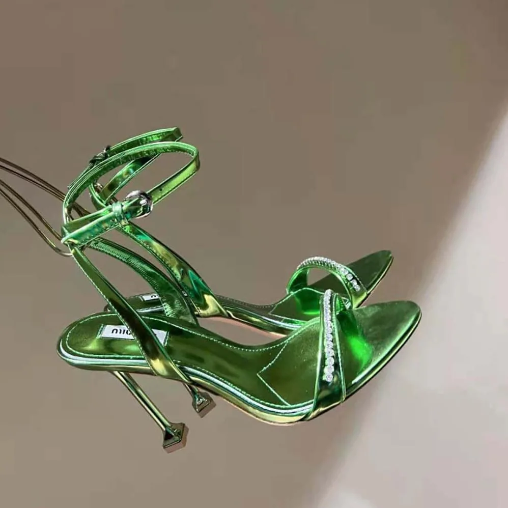 Miu Miu Metallic Leather Sandals for Women in Green Miu Miu Metallic Leather Sandals for Women in Green