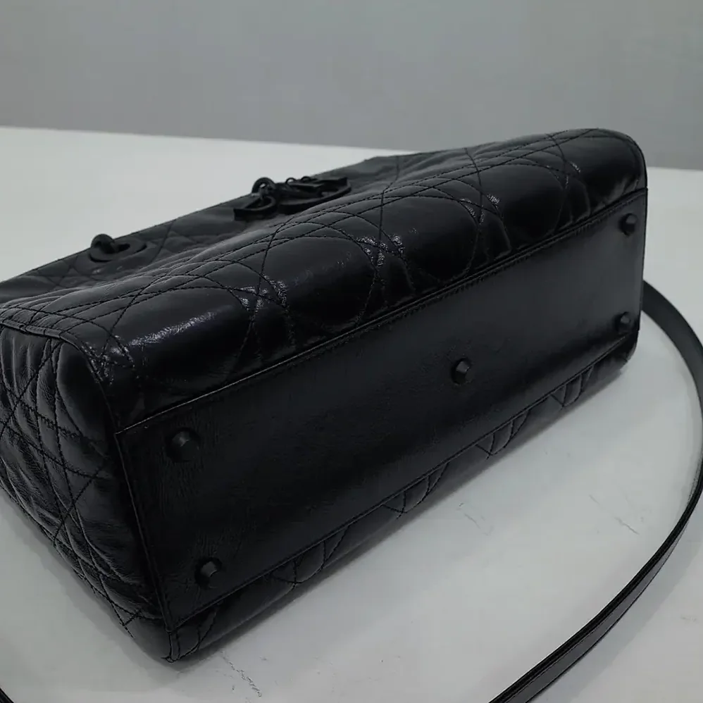 Dior Large Lady D-Sire Bag Black Macrocannage Crinkled Calfskin for Women
