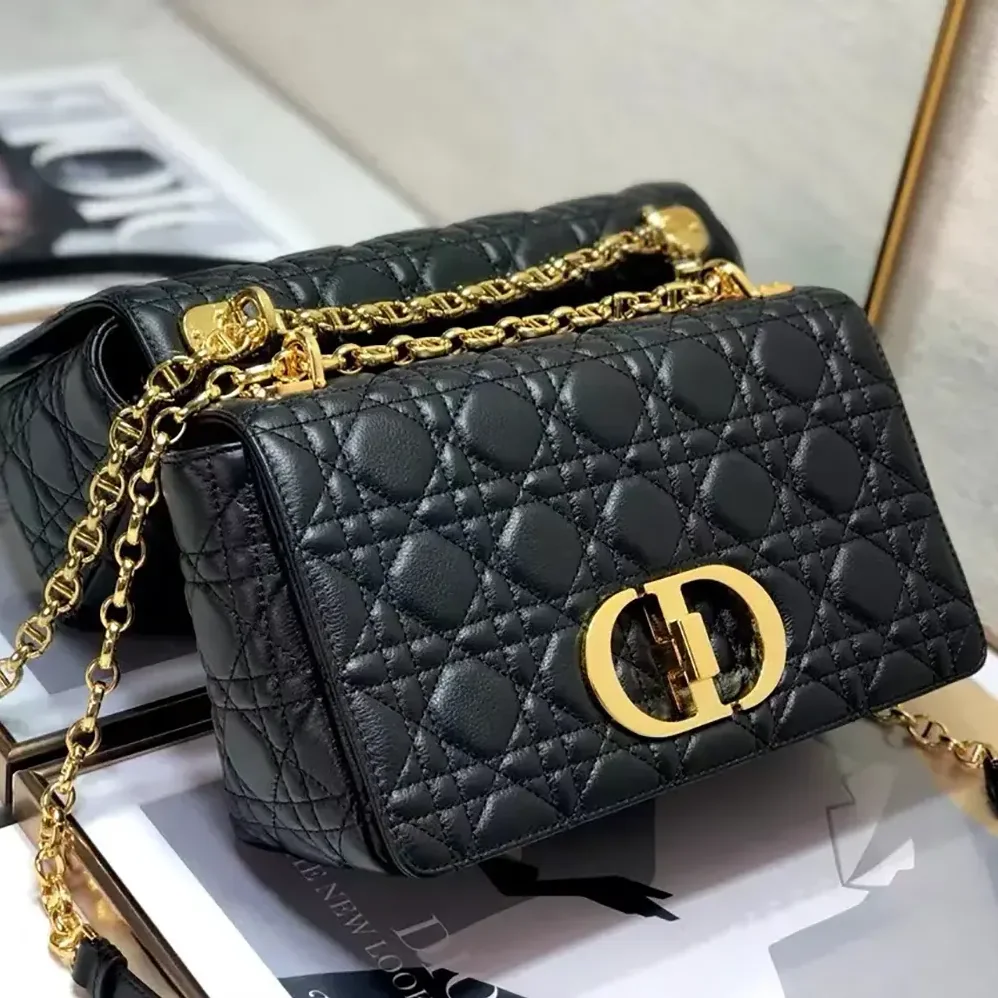 Dior Medium Dior Caro Bag Black Supple Cannage Calfskin for Women