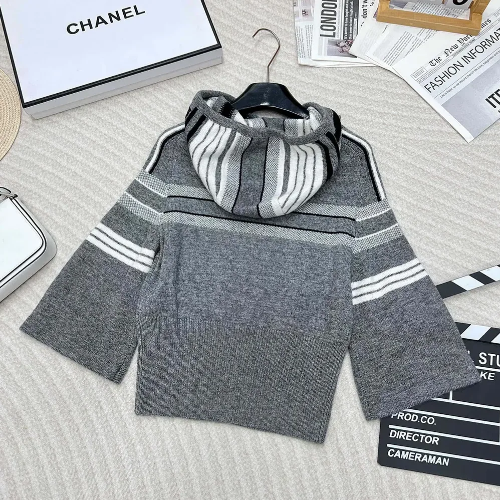 Dior DiorAlps Three-Quarter Sleeve Hooded Sweater Gray Wool for Women
