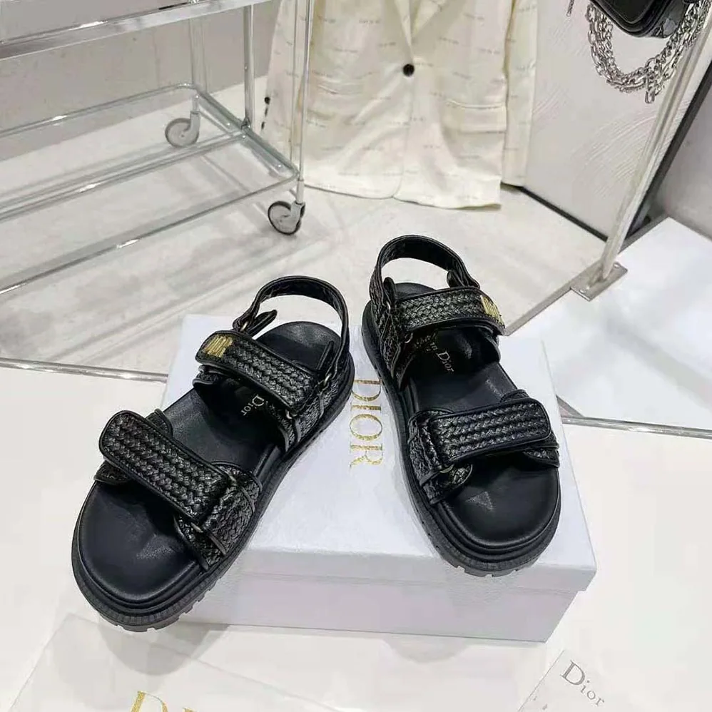 Dior Dioract Sandal Black Braided Raffia for Women Dior Dioract Sandal Black Braided Raffia for Women
