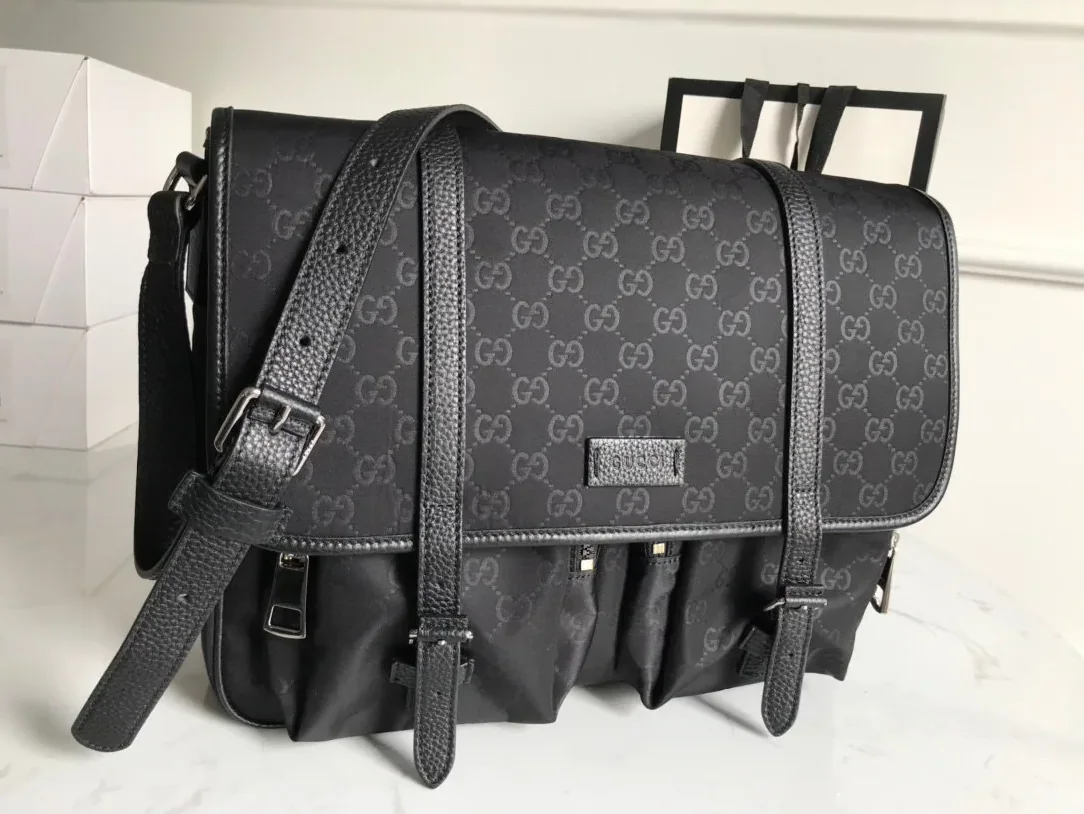 Gucci Shoulder Bag Nylon Shima Black GG Embossed /