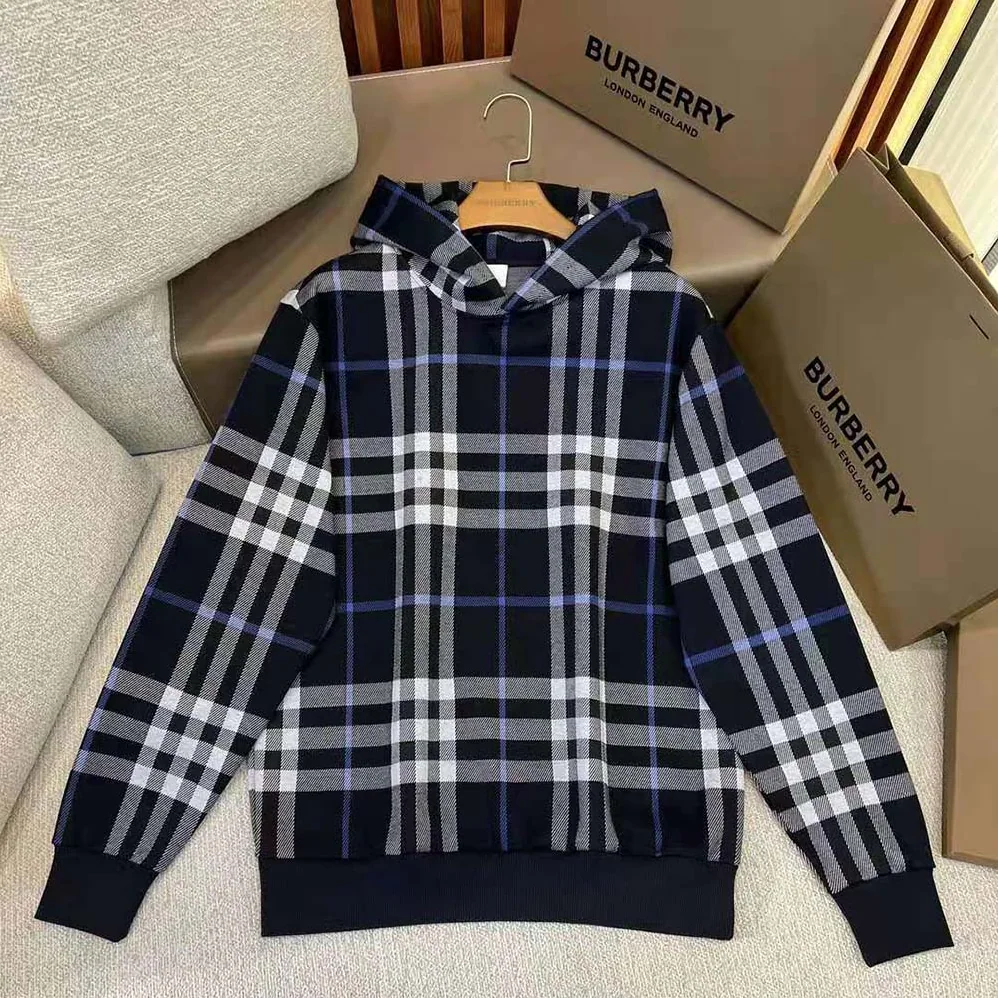 Burberry Check Cotton Jacquard Hoodie for Men in Blue