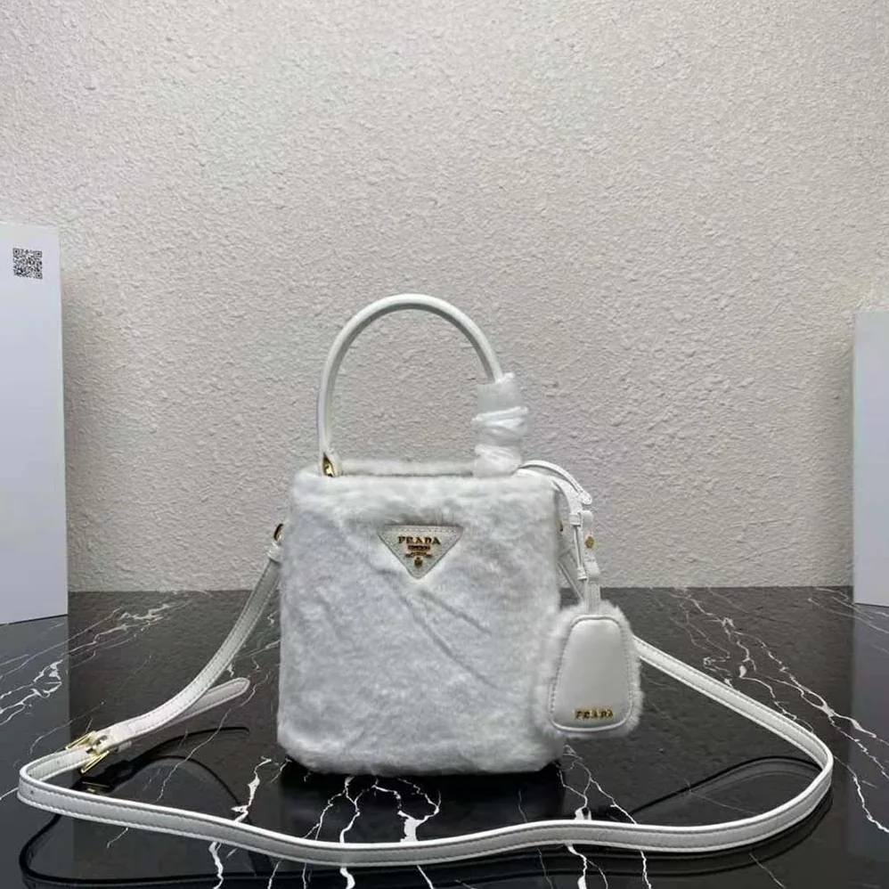 Prada Panier Shearling Mini-Bag for Women in White Prada Panier Shearling Mini-Bag for Women in White
