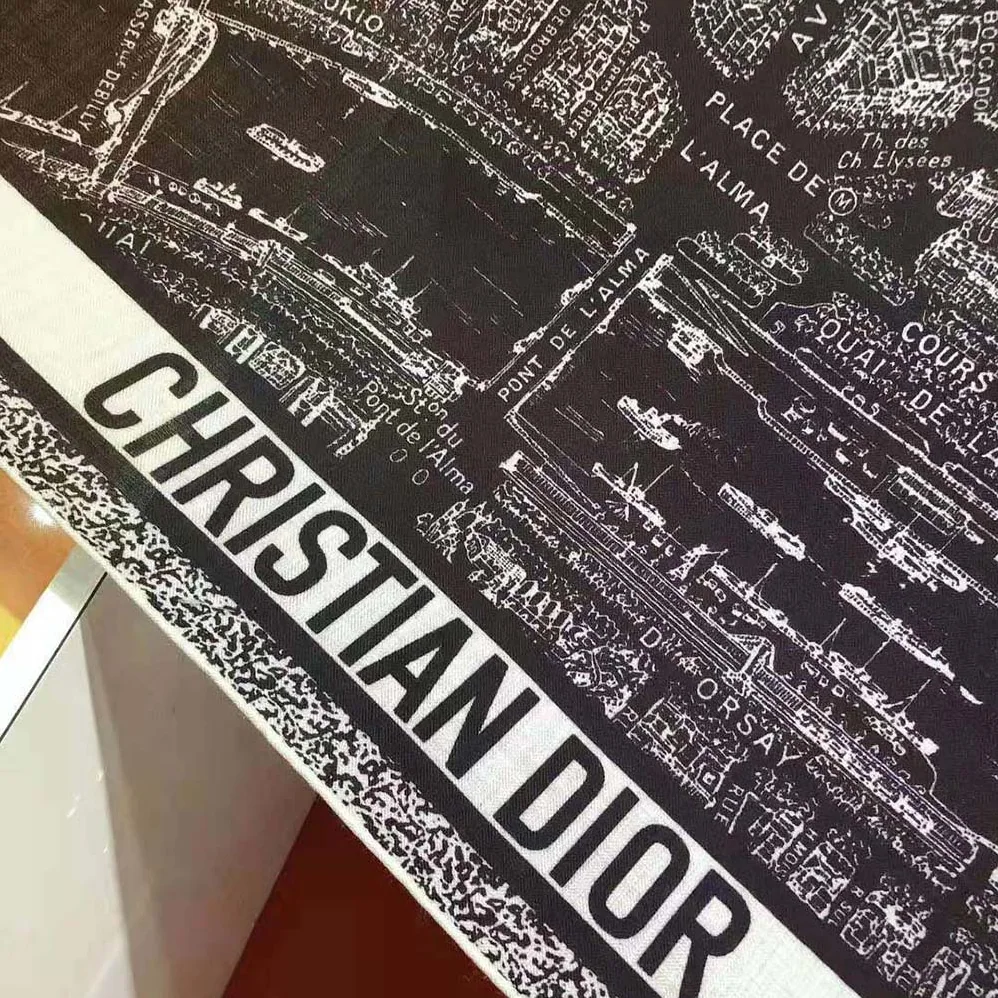 Dior Plan De Paris 90 Square Scarf Black and White Silk Twill for Women
