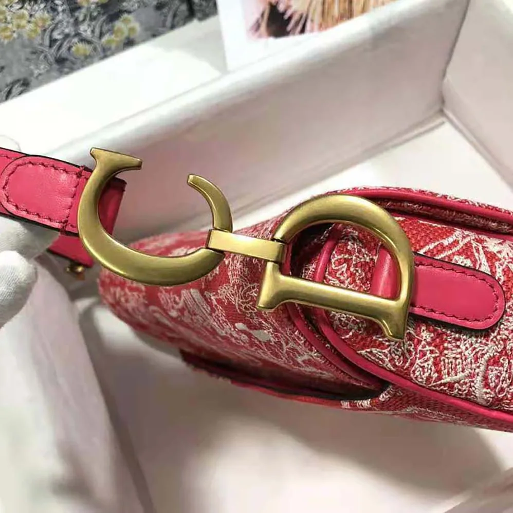 Dior Saddle Bag Toile DE Jouy Reverse Jacquard for Women in Red
