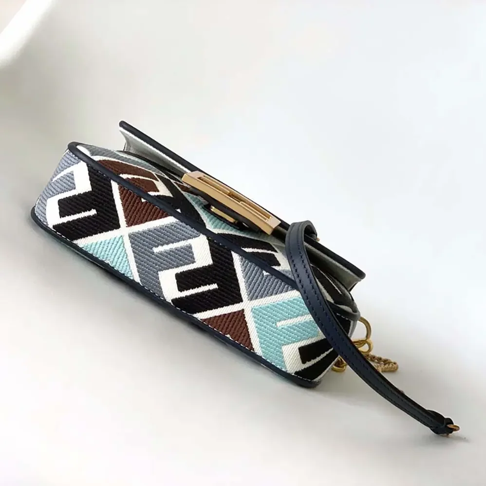 Fendi Baguette Mini Canvas Bag with Multicolor FF Embroidery for Women Fendi Baguette Mini Canvas Bag with Multicolor FF Embroidery for Women