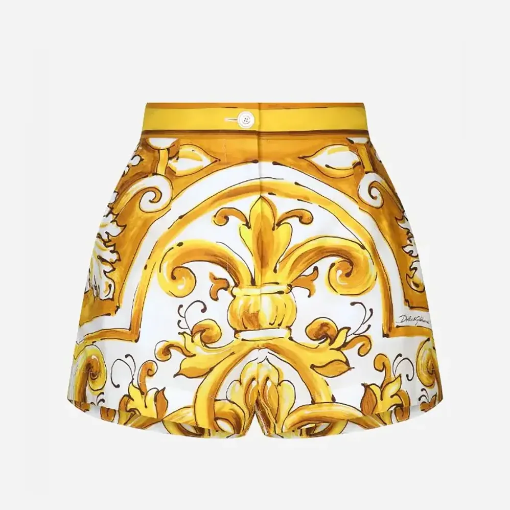 Dolce Gabbana D&G Cotton Poplin Shorts with Majolica Print for Women