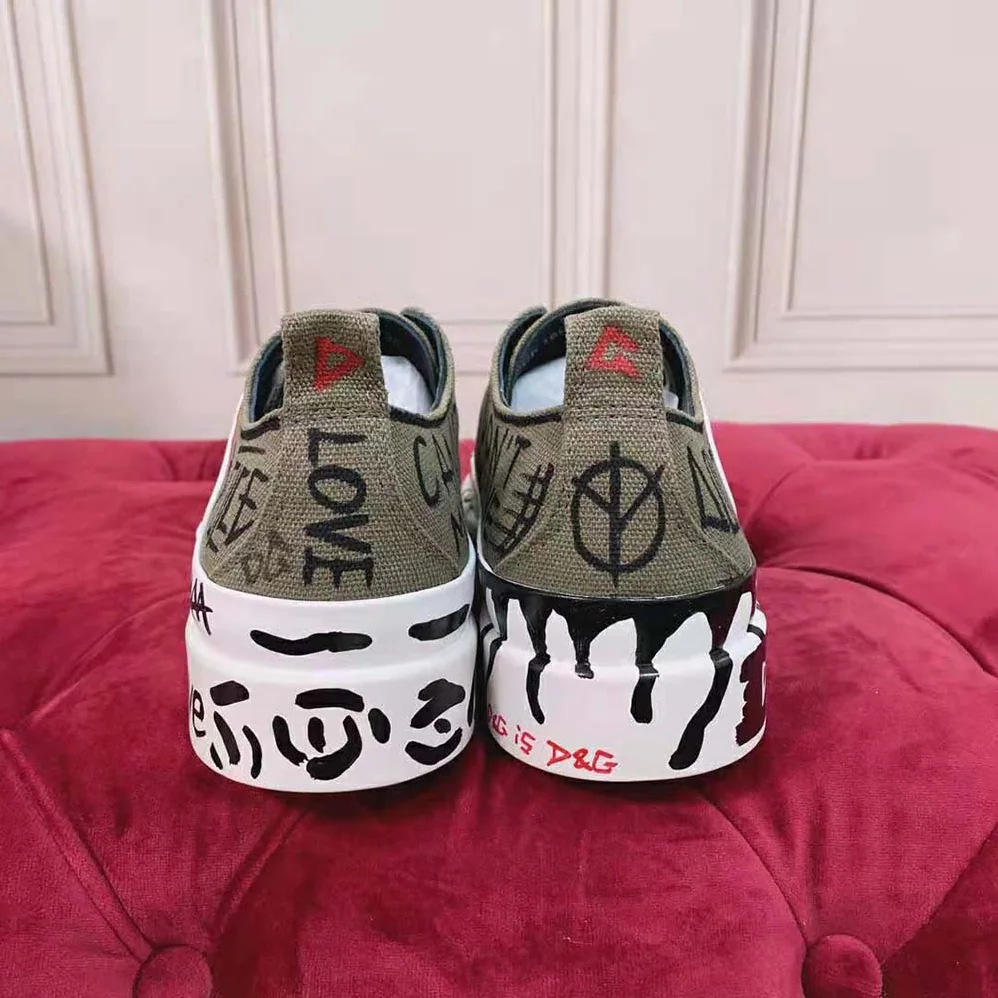 Dolce Gabbana D&G Hand-Painted Graffiti Canvas Portofino Light Sneakers for Women Dolce Gabbana D&G Hand-Painted Graffiti Canvas Portofino Light Sneakers for Women