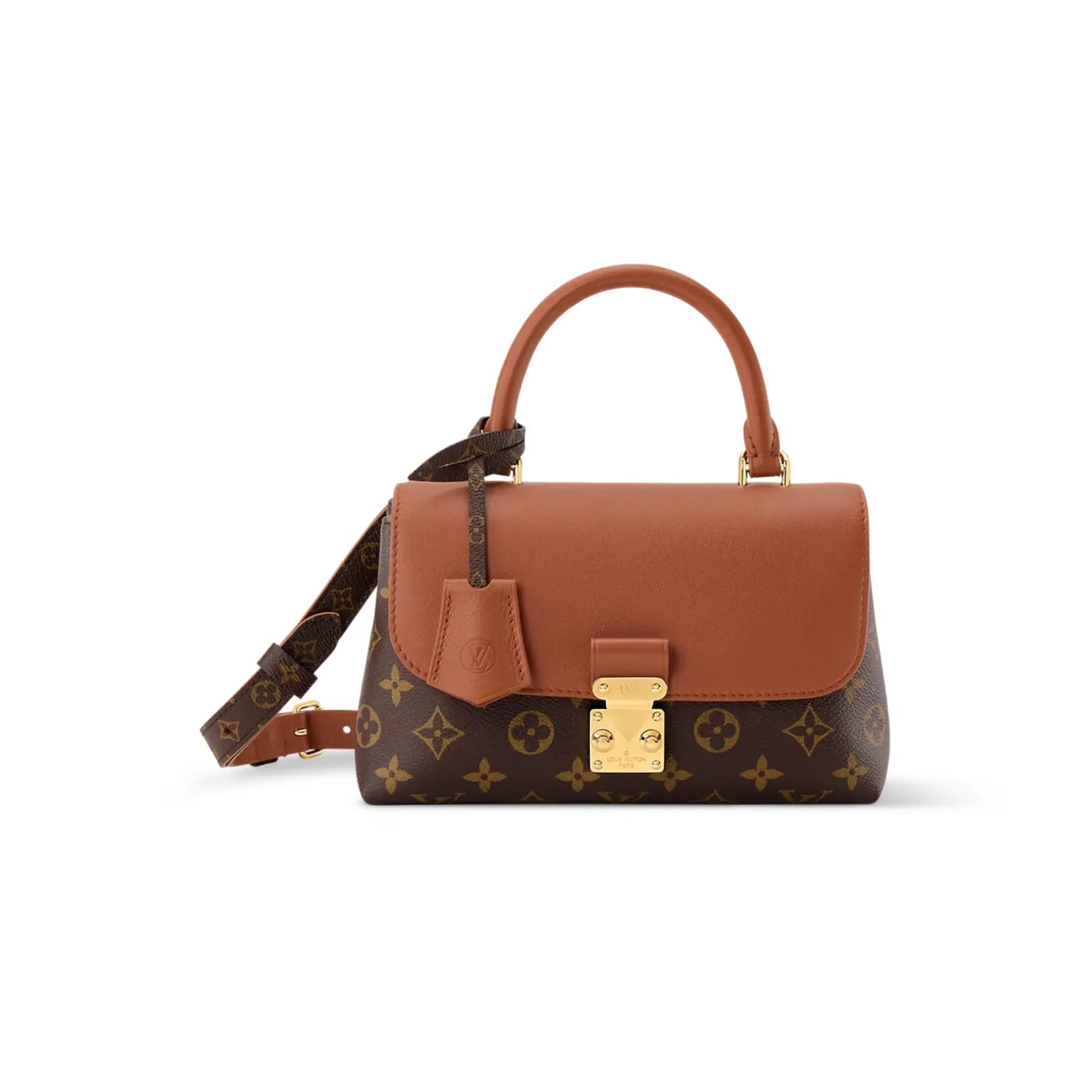 Louis Vuitton Madeleine BB Top Handle Bag / Cognac Brown Monogram Gold Hardware