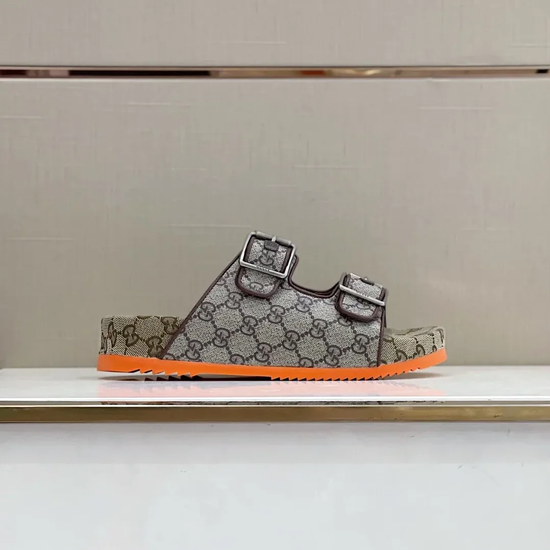 Gucci Slide Sandal With Straps Gray Orange 2HK60